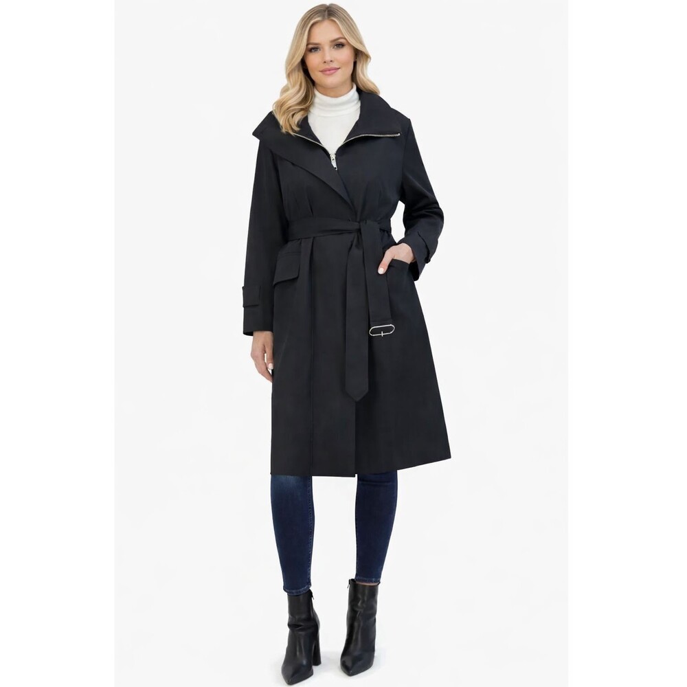REBECCA MINKOFF New Women’s XL Trench Coat Black Belted Luxury Jacket RM-704‎